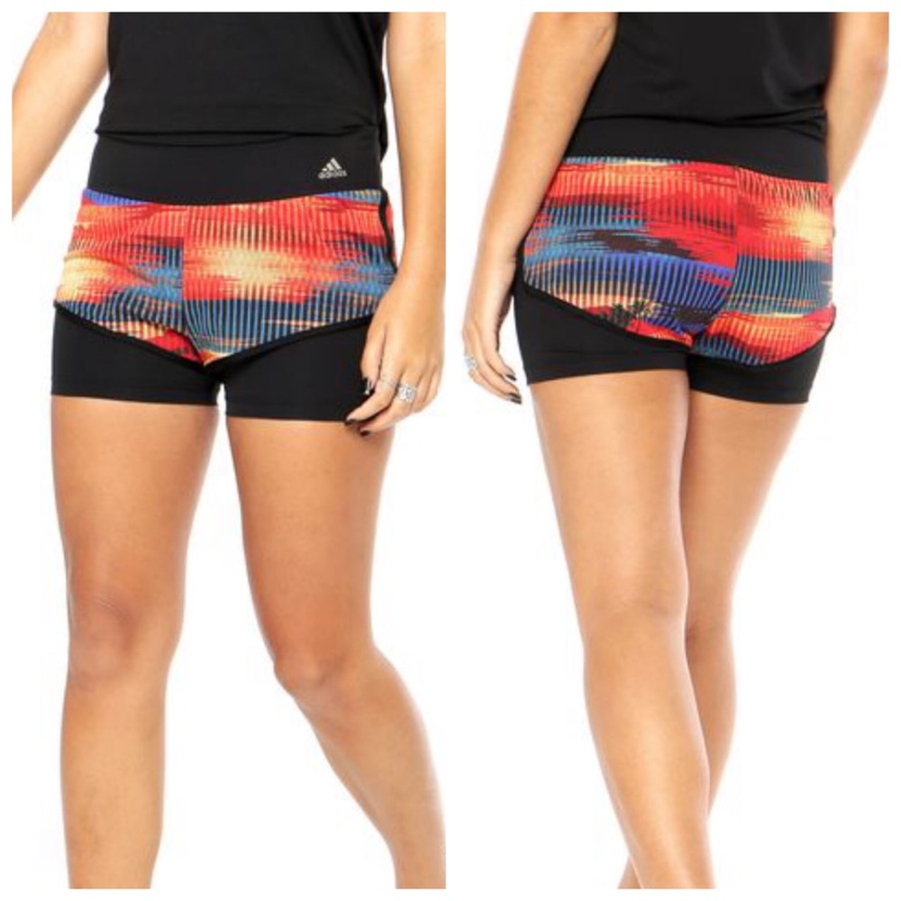 ADIDAS Women’s 2 in 1 Running Shorts Palm Print Sz Medium